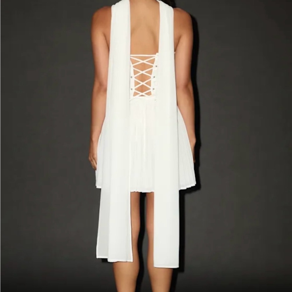 White Strapless Mini Dress with Back Sash - Picture 4 of 5